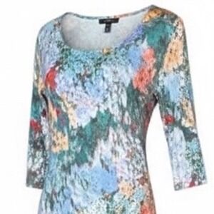 Soft Surroundings Stretchy Watercolor Floral Print 3/4 Sleeve Maxi Dress Large